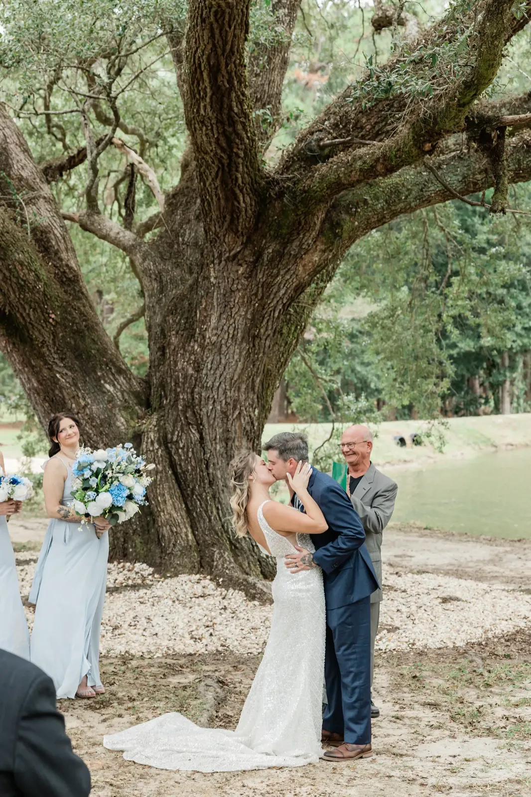 Ceremony under majestic live oak tree