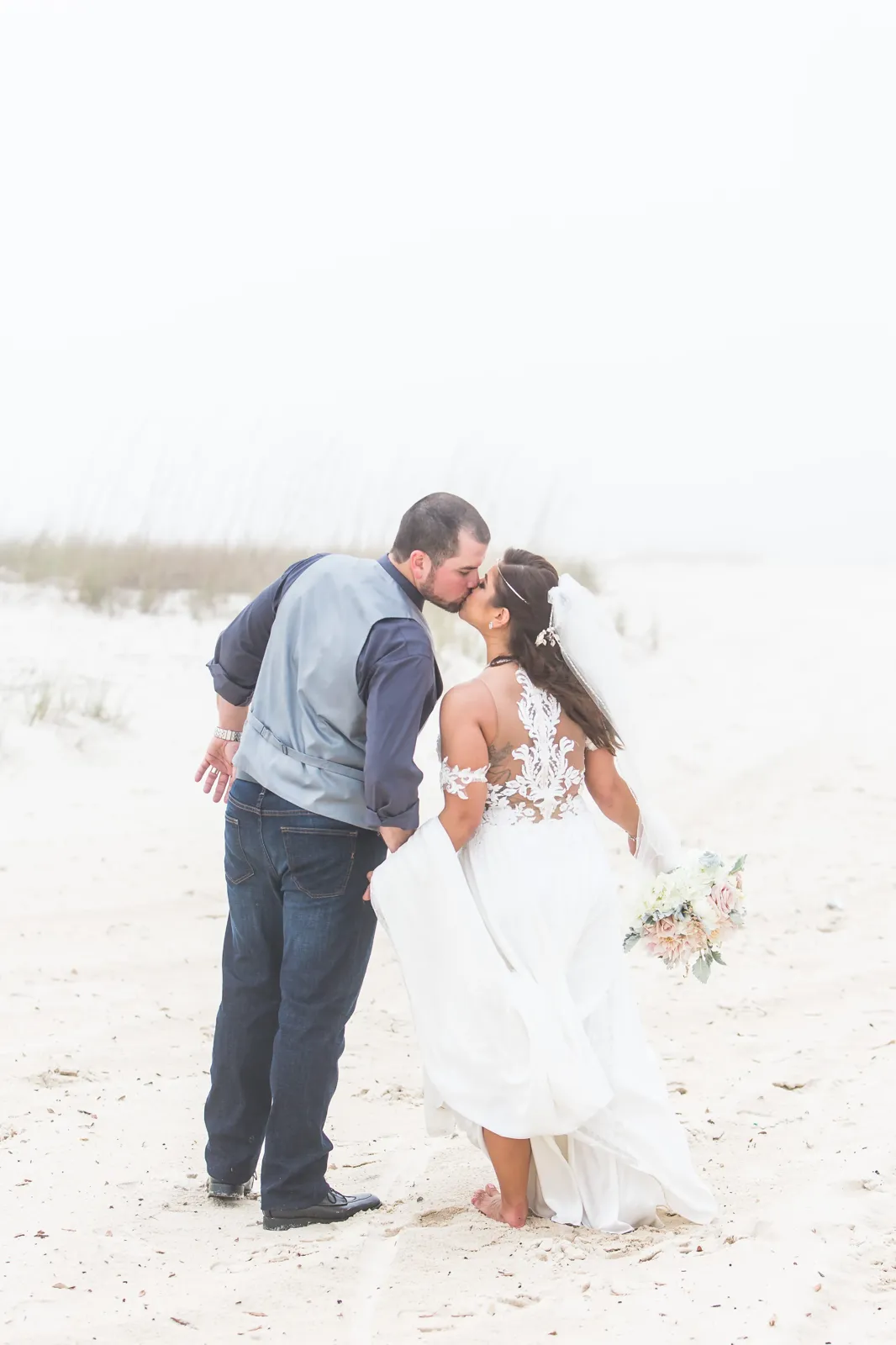 Casual beach elopement portrait