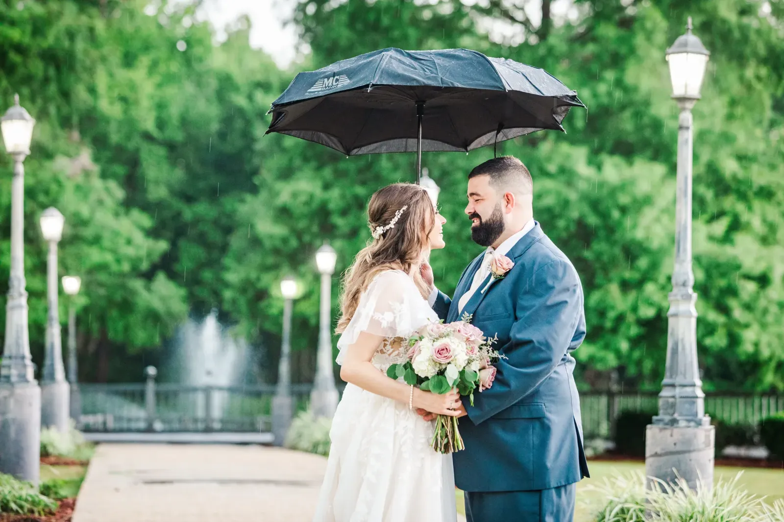 Romantic rainy day portrait with umbrella