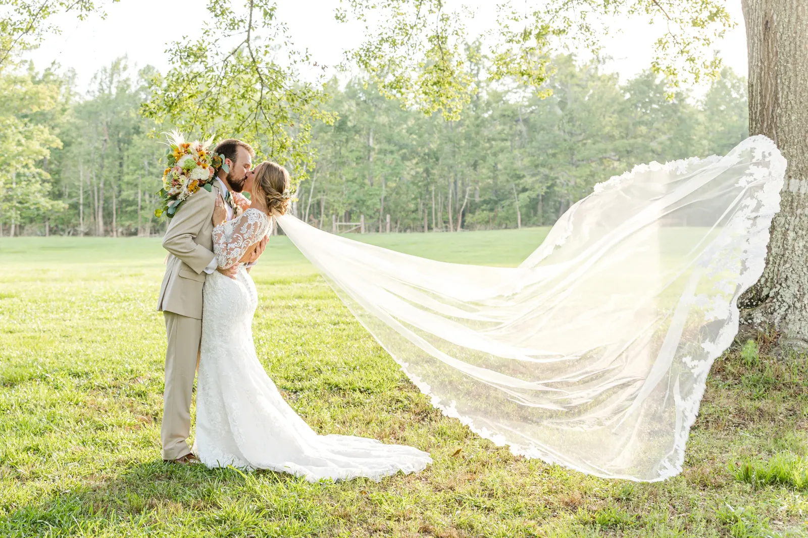 Wedding couple portrait with greenery